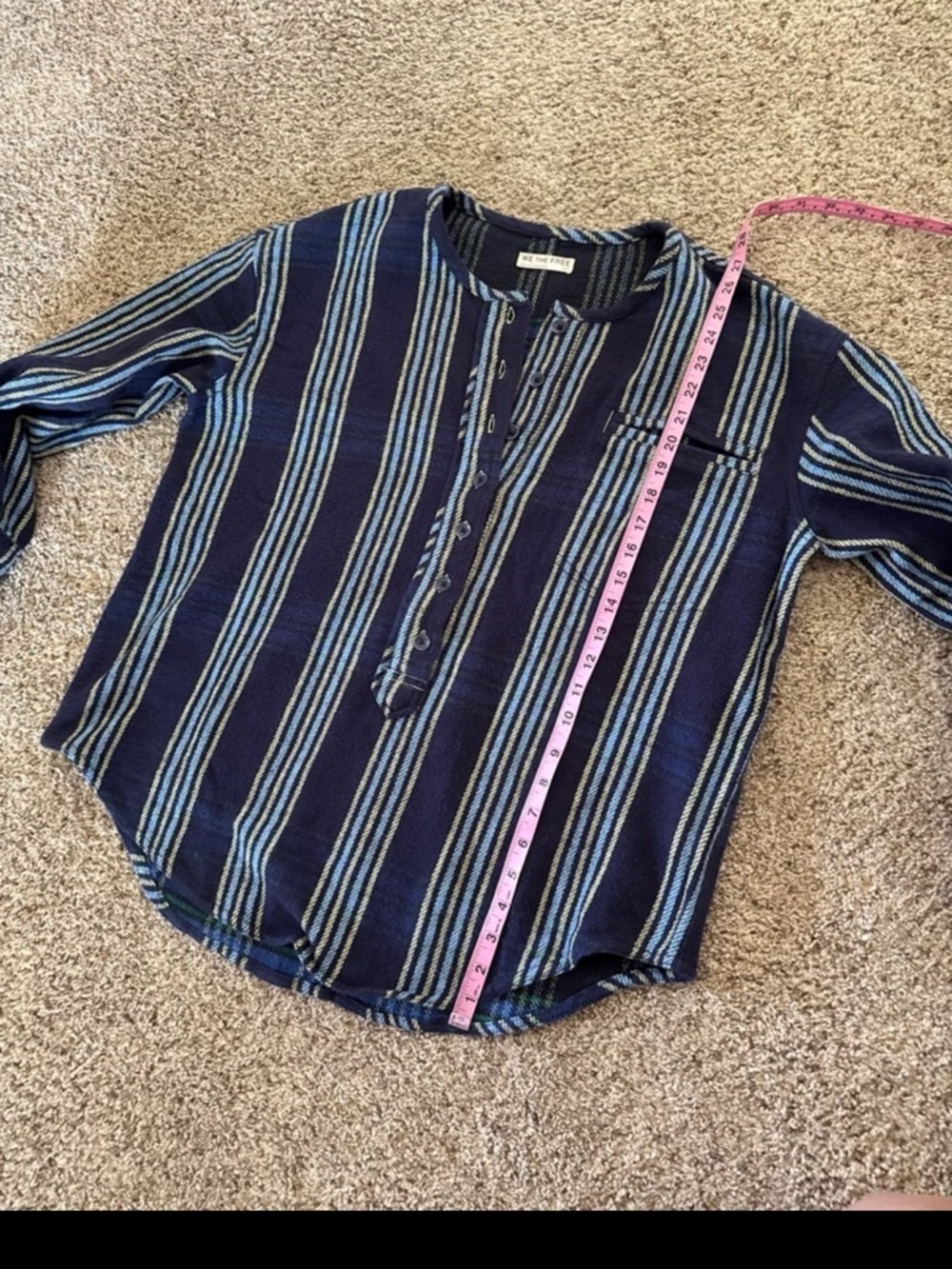 FREE PEOPLE We The Free Denim Dreaming Pullover in Blue Stripe oversized Small - Picture 10 of 12